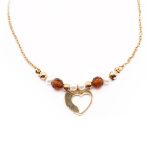 Tobillera de Acero Colgante Dorado Corazón Piedra Marrón Medida 25 cm - 8054725