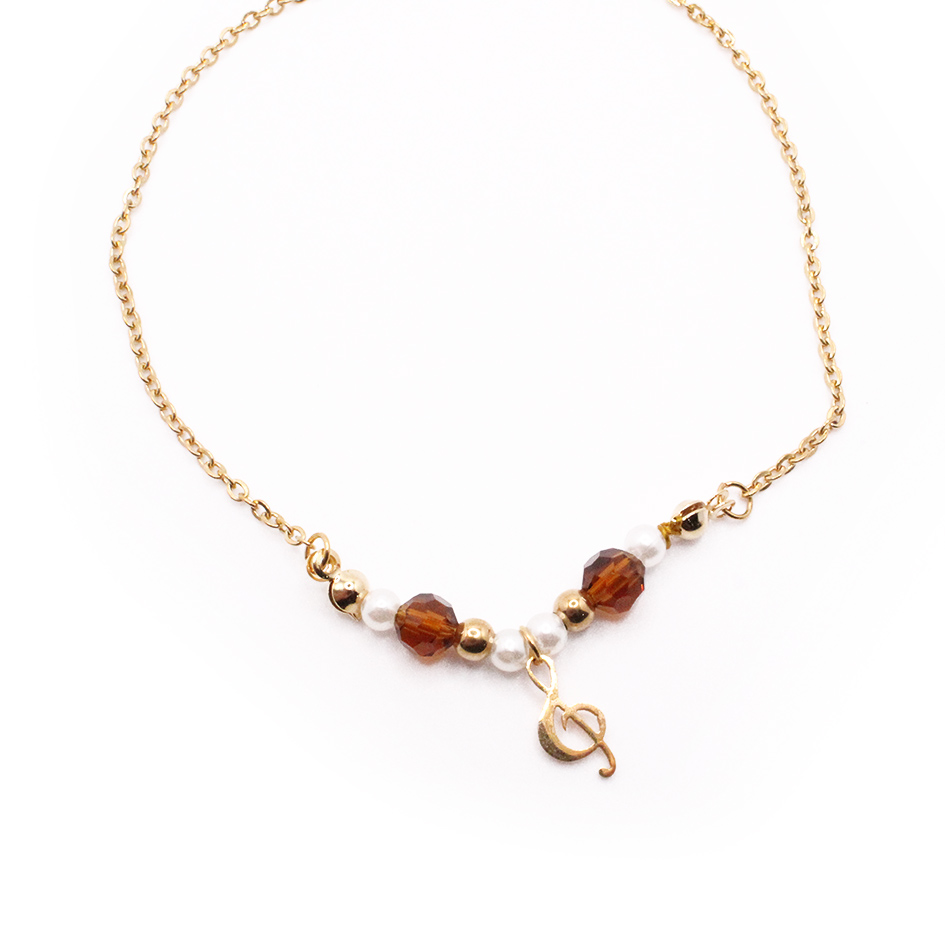 8054825 Tobillera de Acero Colgante Dorado Nota Musical Piedra Marrón Medida 25 cm - 8054825 - Imagen 1