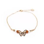 Tobillera de Acero Colgante Dorado Mariposa Piedra Marrón Medida 25 cm - 8054925