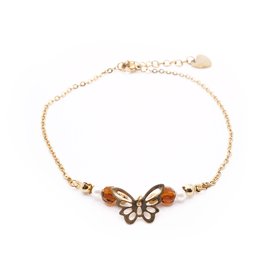 8054925 Tobillera de Acero Colgante Dorado Mariposa Piedra Marrón Medida 25 cm - 8054925 - Imagen 1