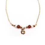 Tobillera de Acero Colgante Dorado Manzana Piedra Marrón Medida 25 cm - 8055025