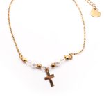 Tobillera de Acero Colgante Dorado Cruz Piedra Blanco Medida 25 cm - 8055125