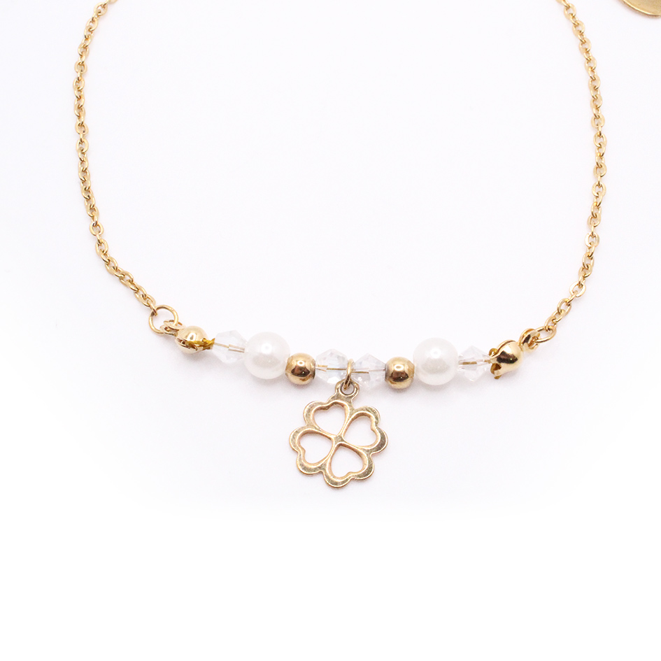 8055225 Tobillera de Acero Colgante Dorado Trébol Piedra Blanco Medida 25 cm - 8055225 - Imagen 1