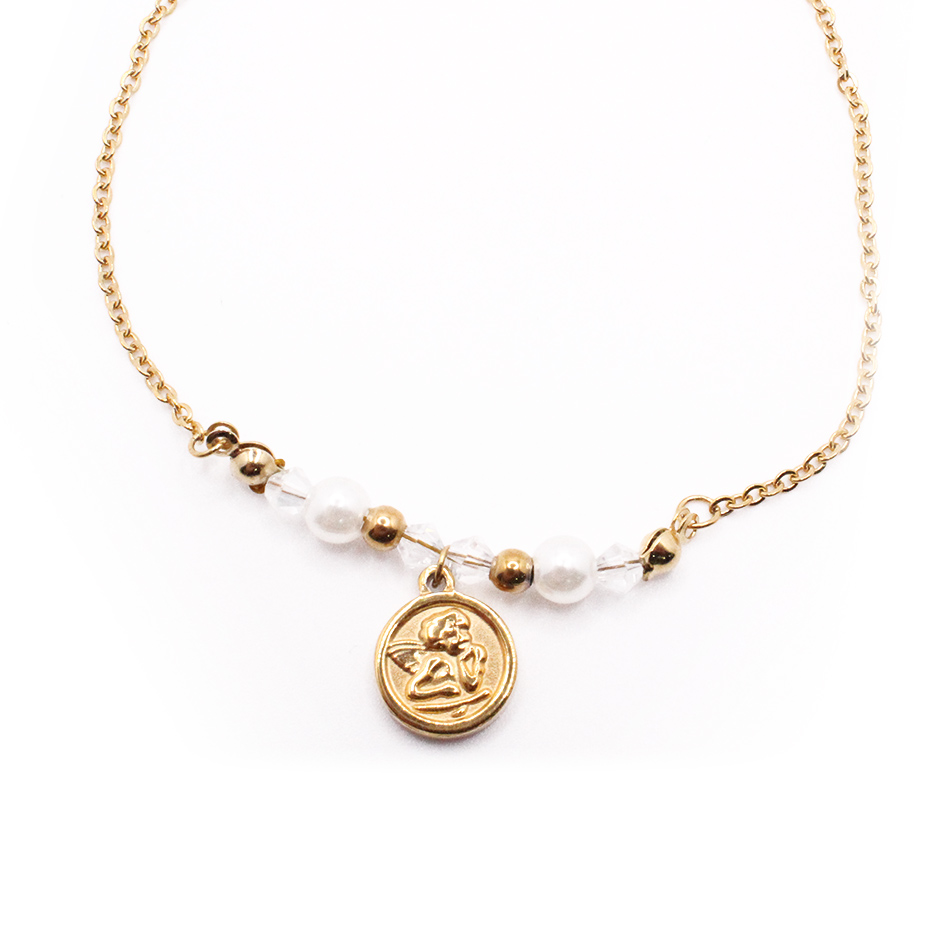 8055325 Tobillera de Acero Colgante Dorado Medalla Piedra Blanco Medida 25 cm - 8055325 - Imagen 1