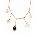 Tobillera de Acero Colgante Dorado Estrella, Manzana, Mariposa, Corazón Piedra Negro Medida 25 cm - 8055425