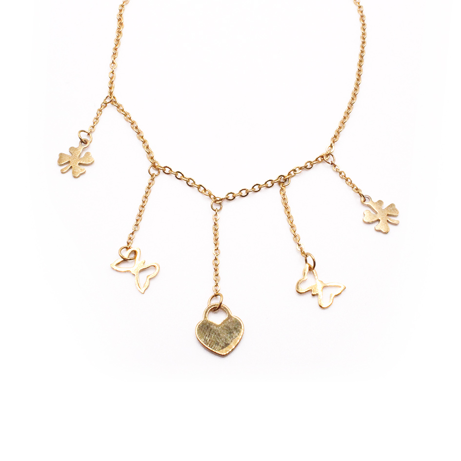 8055525 Tobillera de Acero Colgante Dorado Mariposa, Corazón, Trébol Medida 25 cm - 8055525 - Imagen 1