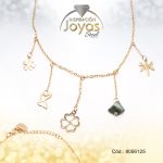 Tobillera de Acero Colgante Dorado Trébol, Flor, Mariposa, Libelula, Triángulo Piedra Verde Medida 25 cm - 8056125 - Imagen 2