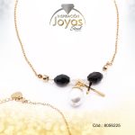 Tobillera de Acero Colgante Dorado Cruz, Perla Piedra Negro Medida 25 cm - 8056225 - Imagen 2