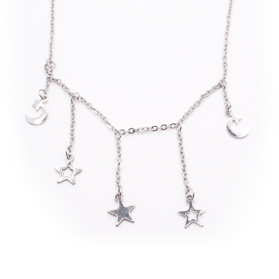 8056725 Tobillera de Acero Colgante Plateado Estrella, Luna Medida 25 cm - 8056725 - Imagen 1