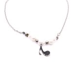 Tobillera de Acero Colgante Plateado Nota Musical, Esfera Blanco Medida 25 cm - 8056825