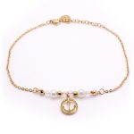 Tobillera de Acero Colgante Dorado Ancla Piedra Blanco Medida 25 cm - 8057025