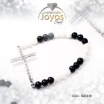 Pulsera de Acero Elástica Piedra Plateado Cruz Blanco/Negro - 820048