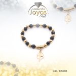 Pulsera de Acero Elástica Piedra Dorado Trébol Negro - 820064