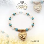Pulsera de Acero Elástica Piedra Dorado Corazón Azul/Blanco - 820066