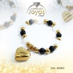 Pulsera de Acero Elástica Piedra Dorado Corazón Blanco/Negro - 820067