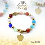 Pulsera de Acero Elástica Piedra Dorado Corazón Multi Color - 820068