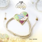 Pulsera de Acero Ajustable Hilo Beige Corazón Multi Color - 820090