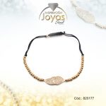 Pulsera de Acero Ajustable Hilo Negro Hoja Dorado - 820177
