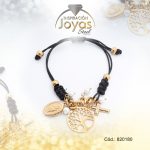Pulsera de Acero Ajustable Hilo Negro Árbol, Cruz, Medalla Dorado - 820180