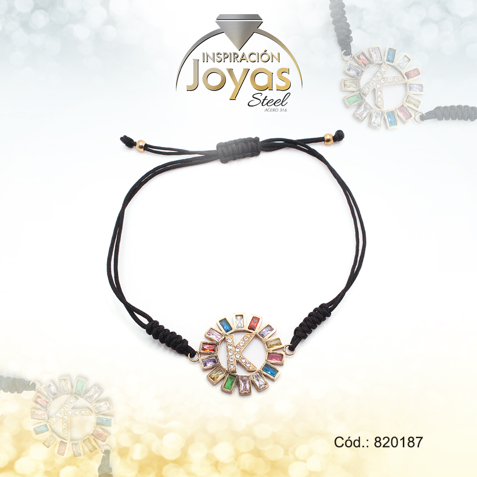 820187 Pulsera de Acero Ajustable Hilo Negro Letra K Multi Color - 820187 - Imagen 1