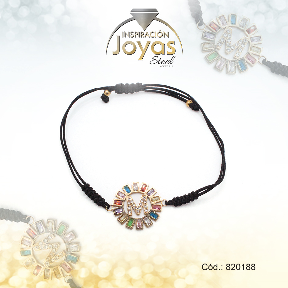 820188 Pulsera de Acero Ajustable Hilo Negro Letra M Multi Color - 820188 - Imagen 1