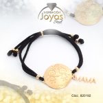 Pulsera de Acero Ajustable Hilo Negro Familia Dorado - 820192
