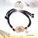 Pulsera de Acero Ajustable Hilo Negro Placa Dorado - 820194