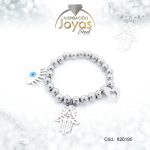 Pulsera de Acero Elástica Piedra Plateado Mano de Fátima, Ojo Turco, Corazón  - 820195