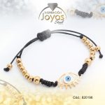Pulsera de Acero Ajustable Hilo Negro Ojo Turco Dorado - 820196