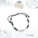 Pulsera de Acero Ajustable Hilo Negro Esfera Plateado - 820198