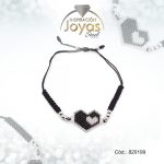 Pulsera de Acero Ajustable Hilo Negro Corazón Negro - 820199