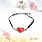 Pulsera de Acero Ajustable Hilo Negro Corazón Rojo - 820200