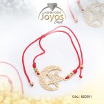 Pulsera de Acero Ajustable Hilo Rojo Luna, Estrella Dorado - 820201