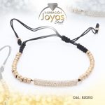 Pulsera de Acero Ajustable Hilo Negro Barra Dorado - 820203