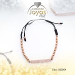 Pulsera de Acero Ajustable Hilo Negro Barra Dorado - 820204