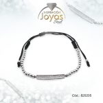 Pulsera de Acero Ajustable Hilo Negro Barra Plateado - 820205