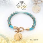 Pulsera de Acero Elástica Piedra Dorado Círculo Azul - 820206