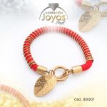 Pulsera de Acero Elástica Piedra Dorado Hoja Rojo - 820207