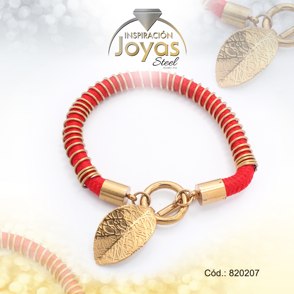 820207 Pulsera de Acero Elástica Piedra Dorado Hoja Rojo - 820207 - Imagen 1