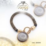 Pulsera de Acero Elástica Piedra Dorado Círculo Negro - 820208