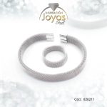 Pulsera de Acero Brazalete Malla Plateado Forma C  - 820211