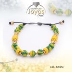 Pulsera de Acero Ajustable Hilo Negro Esfera Verde/Amarillo - 820212