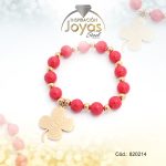 Pulsera de Acero Elástica Piedra Dorado Trébol Rojo - 820214