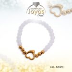 Pulsera de Acero Elástica Piedra Dorado Corazón Blanco - 820216