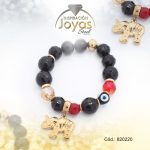 Pulsera de Acero Elástica Piedra Dorado Elefante Negro/Rojo - 820220