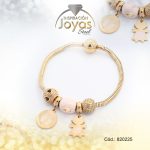 Pulsera de Acero Variado Esmalte Dorado Pandora Niña, Medalla Blanco - 820225