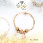 Pulsera de Acero Variado Esmalte Dorado Pandora Mano de Fátima, Chupeta Blanco - 820226