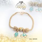 Pulsera de Acero Variado Esmalte Dorado Pandora Mano de Fátima, Carro Azul - 820229