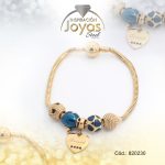 Pulsera de Acero Variado Piedra Dorado Pandora Corazón Azul - 820230