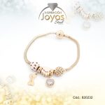Pulsera de Acero Variado Micro Circón Dorado Pandora Hueso, Círculo  - 820232